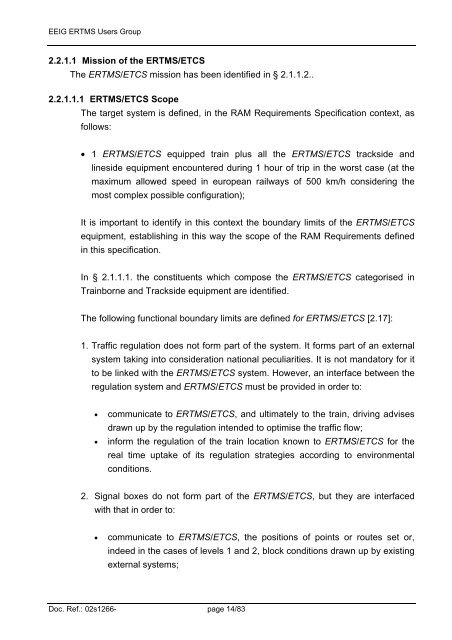 ERTMS/ETCS RAMS Requirements Specification Chapter 2 - RAM