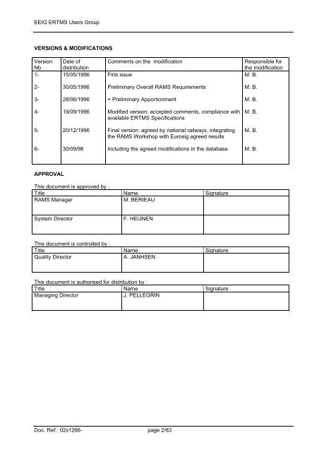 ERTMS/ETCS RAMS Requirements Specification Chapter 2 - RAM