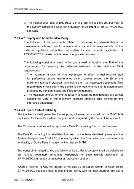 ERTMS/ETCS RAMS Requirements Specification Chapter 2 - RAM