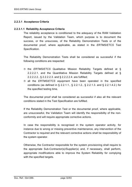 ERTMS/ETCS RAMS Requirements Specification Chapter 2 - RAM