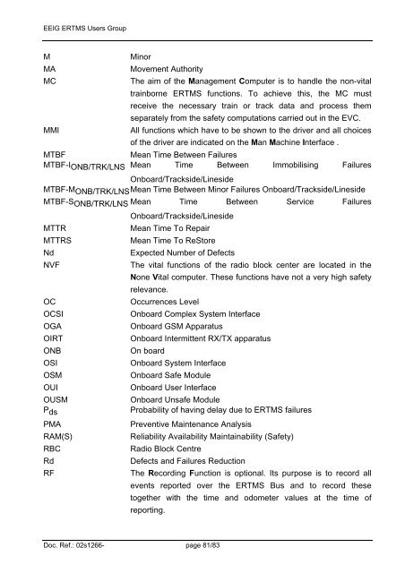 ERTMS/ETCS RAMS Requirements Specification Chapter 2 - RAM