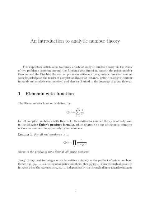 An introduction to analytic number theory