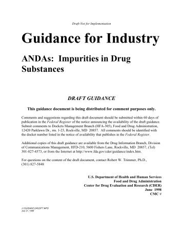 ANDAs impurities in drug substances - Pharmanet