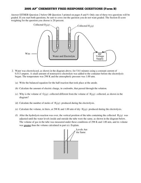 AP 2005 chemistry form b free-response questions
