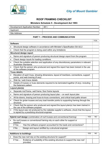 Roof Framing Checklist - City of Mount Gambier