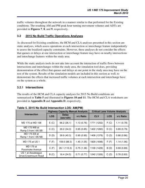 US 1 / MD 175 Improvement Study Phase I Final Report March 2010