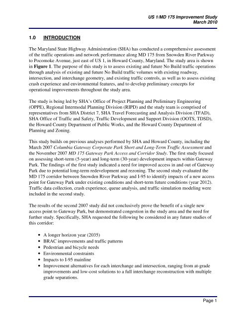 US 1 / MD 175 Improvement Study Phase I Final Report March 2010