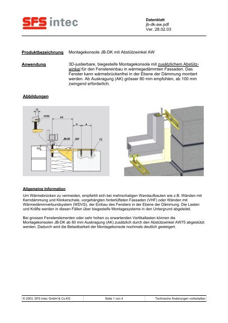 Montagekonsole JB-DK mit AbstÃ¼tzwinkel AW - Veka