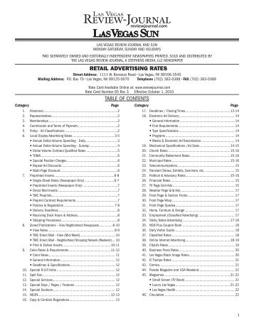 table of contents retail advertising rates - Las Vegas Review-Journal