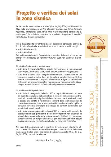 Progetto e verifica dei solai in zona sismica La ... - Solaio in Laterizio