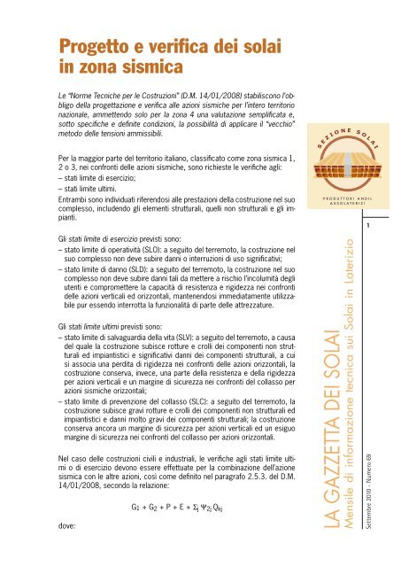 Progetto e verifica dei solai in zona sismica La ... - Solaio in Laterizio