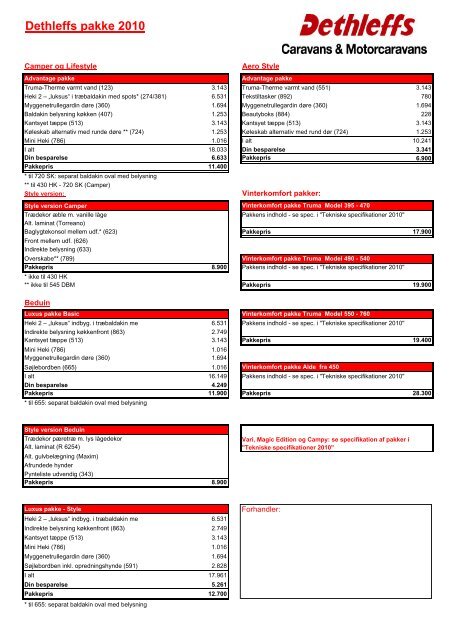 Dethleffs Prisliste CARAVAN DK 2010