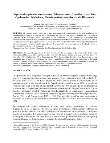 Especies de equinodermos recientes ... - Programa EcoMar