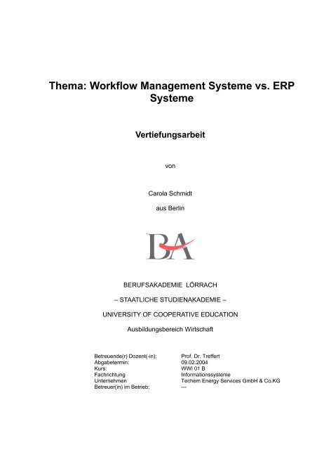 Workflow Management Systeme vs. ERP Systeme 09.02 ... - WWI 01 B