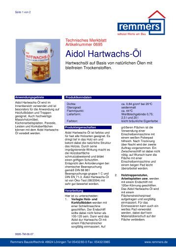 Aidol Hartwachs-Öl - K+P Holz-Shop