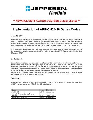 Implementation of ARINC 424-18 Datum Codes