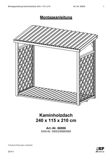 Stückliste Kaminholzdach 240 x 115 x 210 cm - K+P Holz-Shop