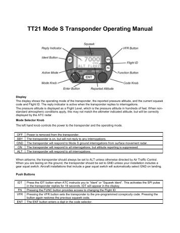 TT21 Mode S Transponder Operating Manual - Skyline Soaring Club