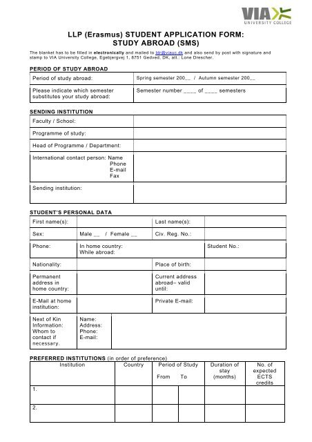 LLP (Erasmus) STUDENT APPLICATION FORM: STUDY ABROAD ...