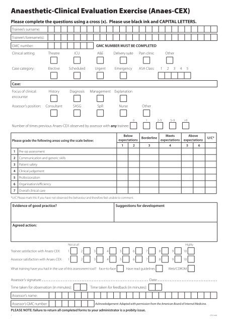 Anaesthetic-Clinical Evaluation Exercise (Anaes-CEX)