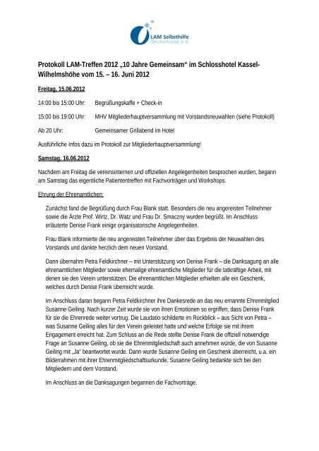 Protokoll LAM-Treffen 2012 „10 Jahre Gemeinsam“ im ... - LAM-Verein