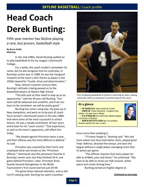 Head Coach Derek Bunting: - MatchupUT.com