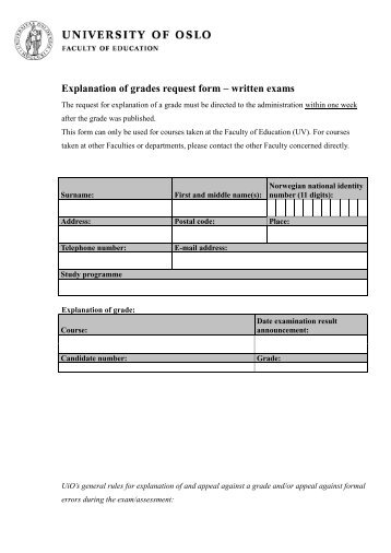 Explanation of grades request form â written exams