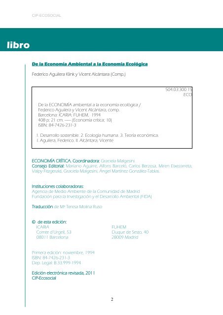 De la EconomÃ­a Ambiental a la EconomÃ­a EcolÃ³gica - Fuhem