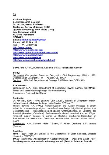 CV Achim A. Beylich Senior Research Scientist Dr. rer. nat ... - NGU