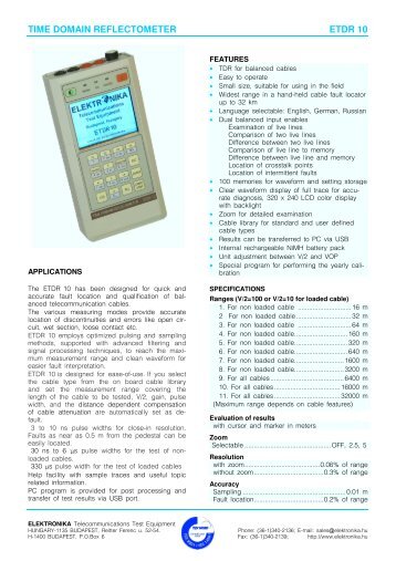 TIME DOMAIN REFLECTOMETER ETDR 10 - Elektronika.hu