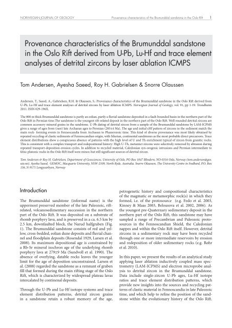 Provenance characteristics of the Brumunddal sandstone in the Oslo ...