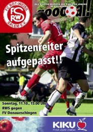 Sonntag, 11.10., 15.00 Uhr RWS gegen FV Donaueschingen ...