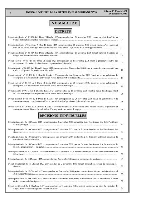 DÃ©cret exÃ©cutif nÂ°06-430 - MinistÃ¨re de l'Ã©nergie et des mines