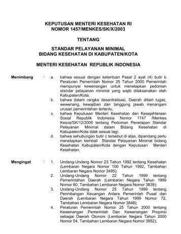 Keputusan Menteri Kesehatan RI Nomor:1457/MENKES/ SK/X/2003