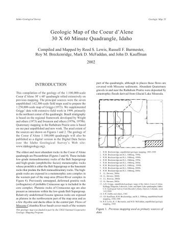 Geologic Map of the Coeur d'Alene 30 X 60 Minute Quadrangle, Idaho