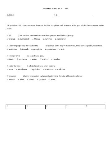 Academic Word List 4 Test å­¦ç±çªå· æ°å For questions 1-5, choose ...