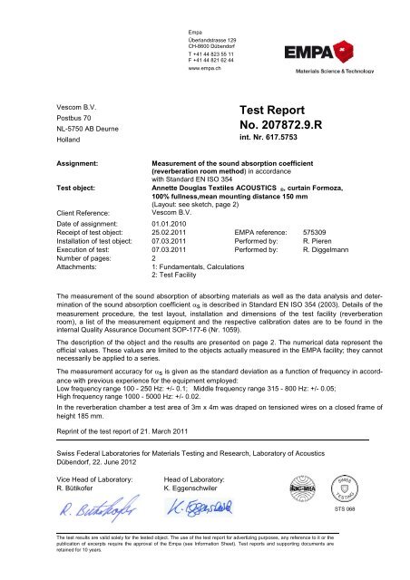 test results acoustic properties - pdf 208 KB - Vescom
