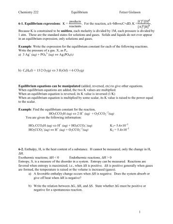 Chemistry 222 Equilibrium Fetzer Gislason - UIC Department of ...