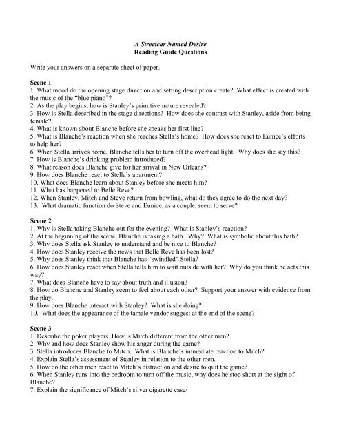 A Streetcar Named Desire Questions Pdf