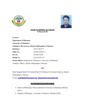 Mr. Syed Wadood Ali Shah - University of Malakand