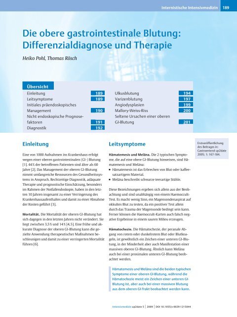 Die obere gastrointestinale Blutung: Differenzialdiagnose und ...