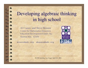 Developing Algebraic Thinking in High School - Education ...