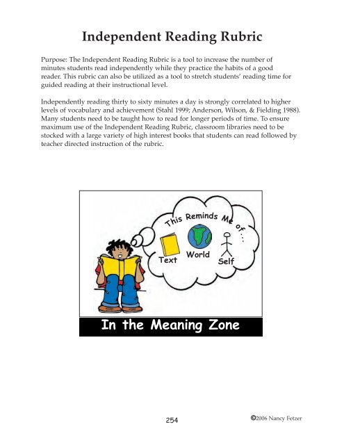 Independent Reading Rubric - Nancy Fetzer