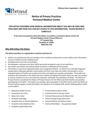 Notice of Privacy Practices Portneuf Medical Center