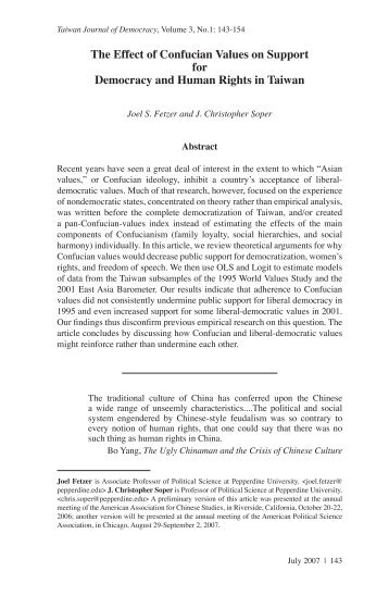 The Effect of Confucian Values on Support for Democracy and ...