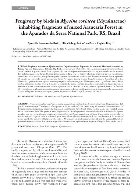 art01 - omena jÃºnior.indd - Sociedade Brasileira de Ornitologia