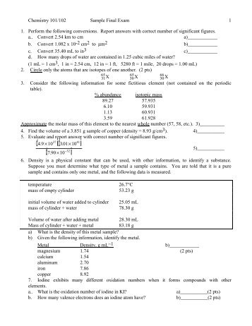 Chemistry 101 QUIZ 13 Fetzer/11-18-94 - UIC Department of ...