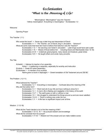 Ecclesiastes - What is the Meaning of Life? - Bible Stories for Adults