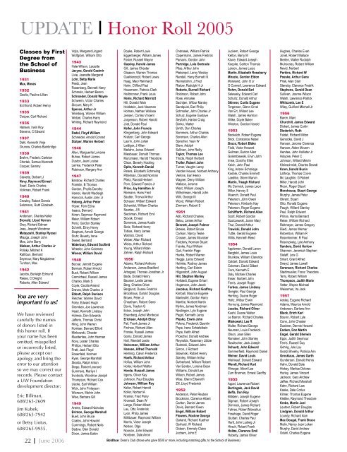 UPDATE I Honor Roll 2005