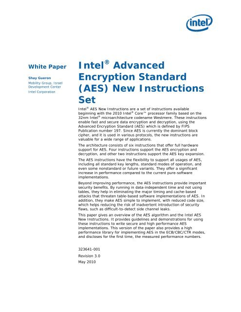 Intel(R) Advanced Encryption Standard (AES) New Instructions Set ...